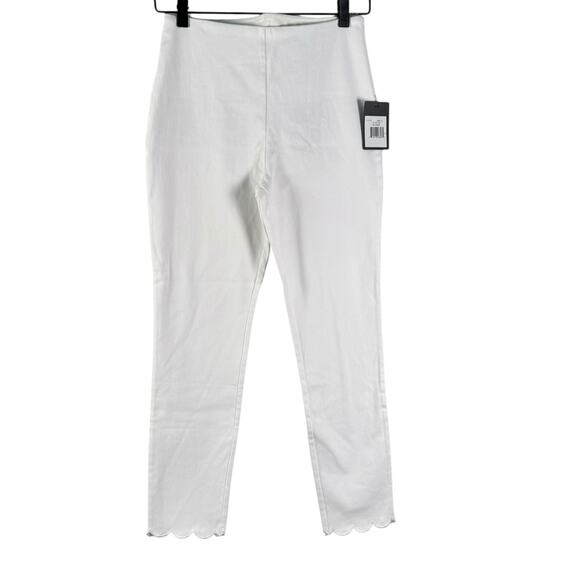 NWT Lysse White Scallop Hem Denim Cropped Pants Mid Rise Bofy Fit Womens Size S - Picture 2 of 11